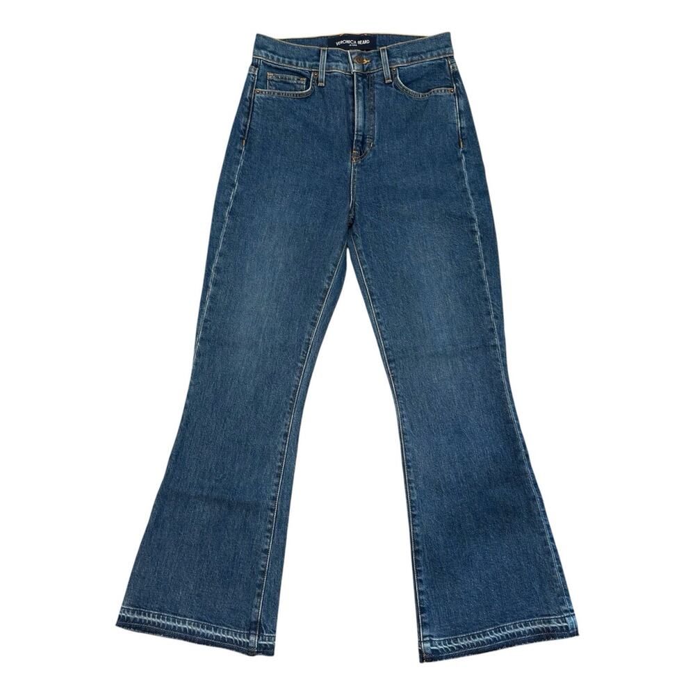Veronica Beard Carson Ankle Flare Jeans Size 27 Thriller Wash Raw Hem High Rise